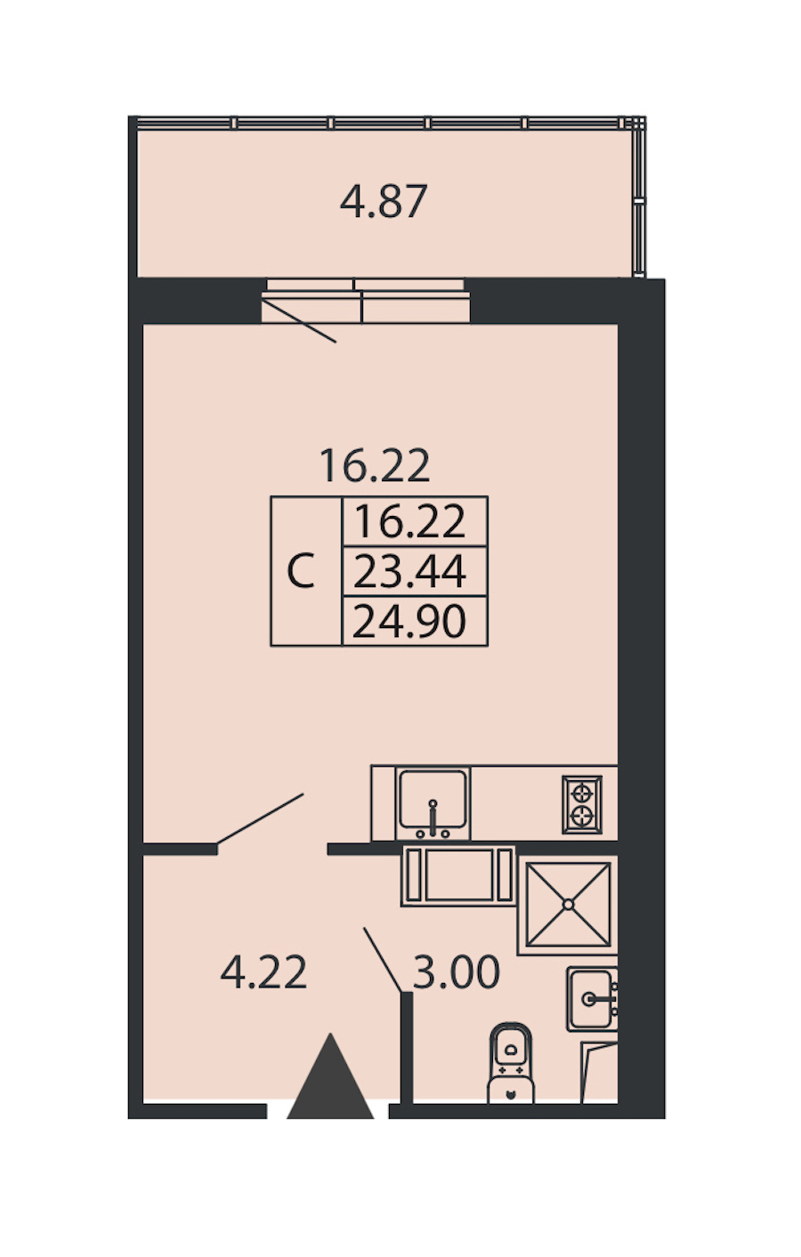 Квартира студия 23.44 м², 9/12 эт., ЖК «Полис ЛАВрики»